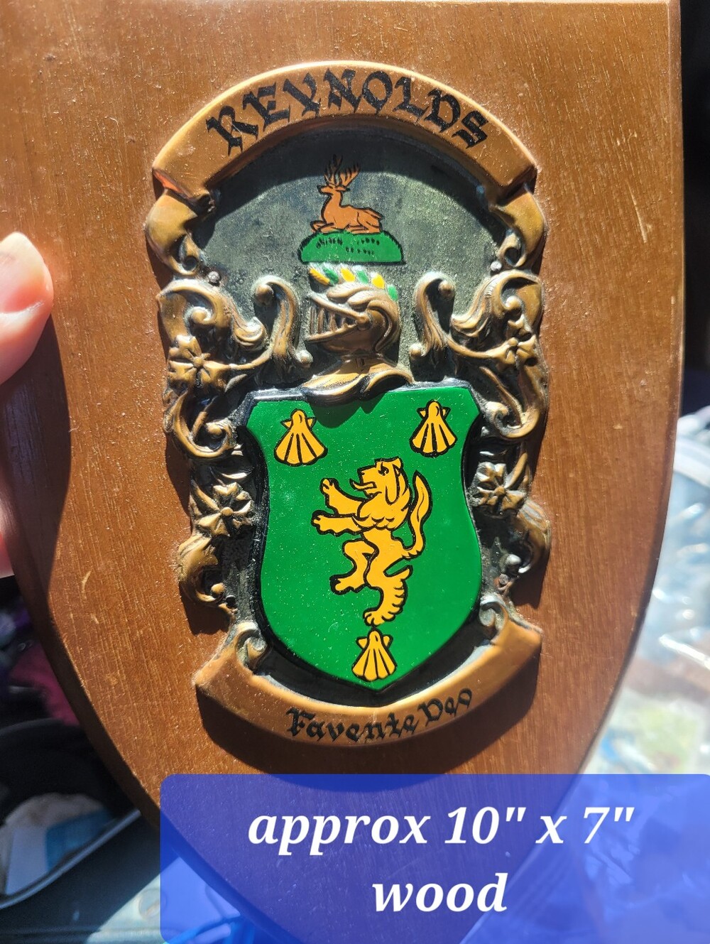 Family Crest REYNOLDS  Plaque in Green and Gold